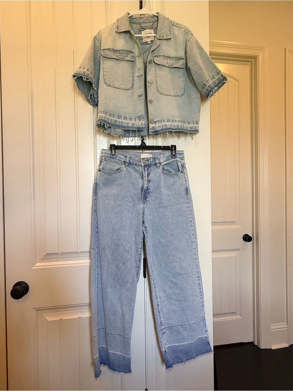 Habitual Light Wash Wide-Leg Jeans with Contrast Hem and Denim Top Set